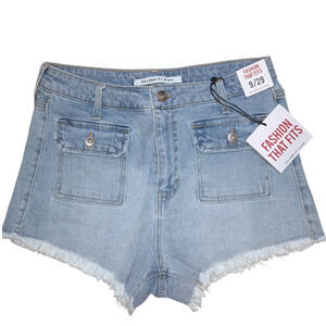 Celebrity Pink Blue Cut Off Raw Hem Patch Pocket Denim Jean Shorts Size 9/29 NWT